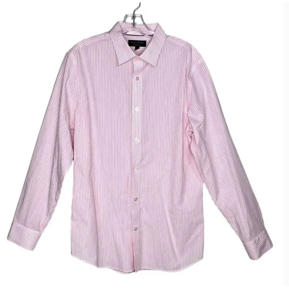 Banana Republic Pink White Stripe Button Shirt Mens‎ Medium Slim Fit Non Iron - Picture 2 of 8